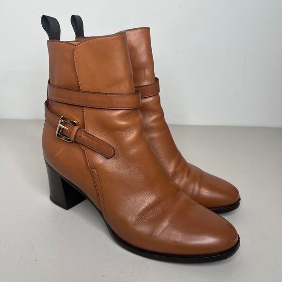 Ann Mashburn Camel Brown Leather Ankle Booties Size 39 - Picture 10 of 11
